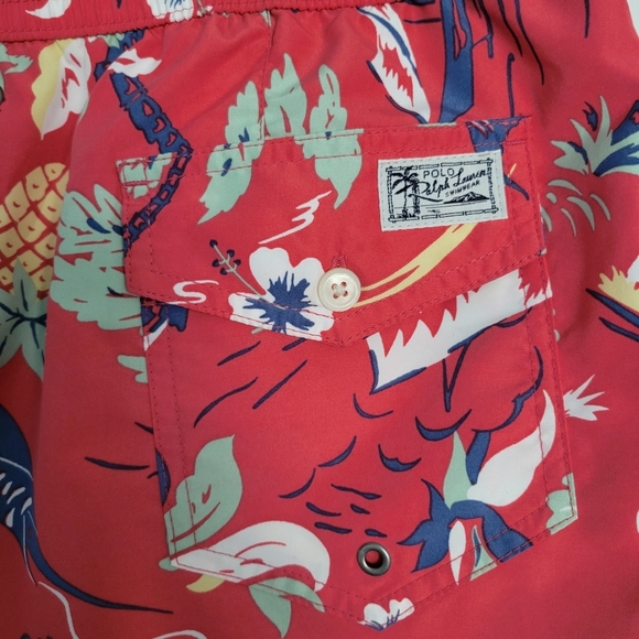 Polo Ralph Lauren Swim Trunks Mens L Pink Netted Hawaiian Sail Boat Palm Tree - Picture 4 of 7